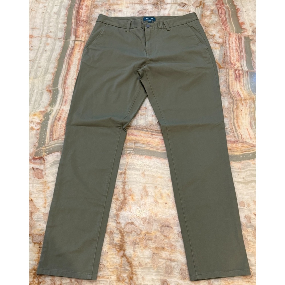 Taylrd Mens Tech Chino Pants Olive Green Comfort Stretch Pockets Size‎ 33x32